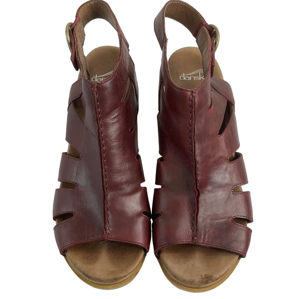 Dansko Shoes Womens Sz EU 41 US 10-10.5 Red Sandal Demetra Leather Platform Bloc - Picture 6 of 13